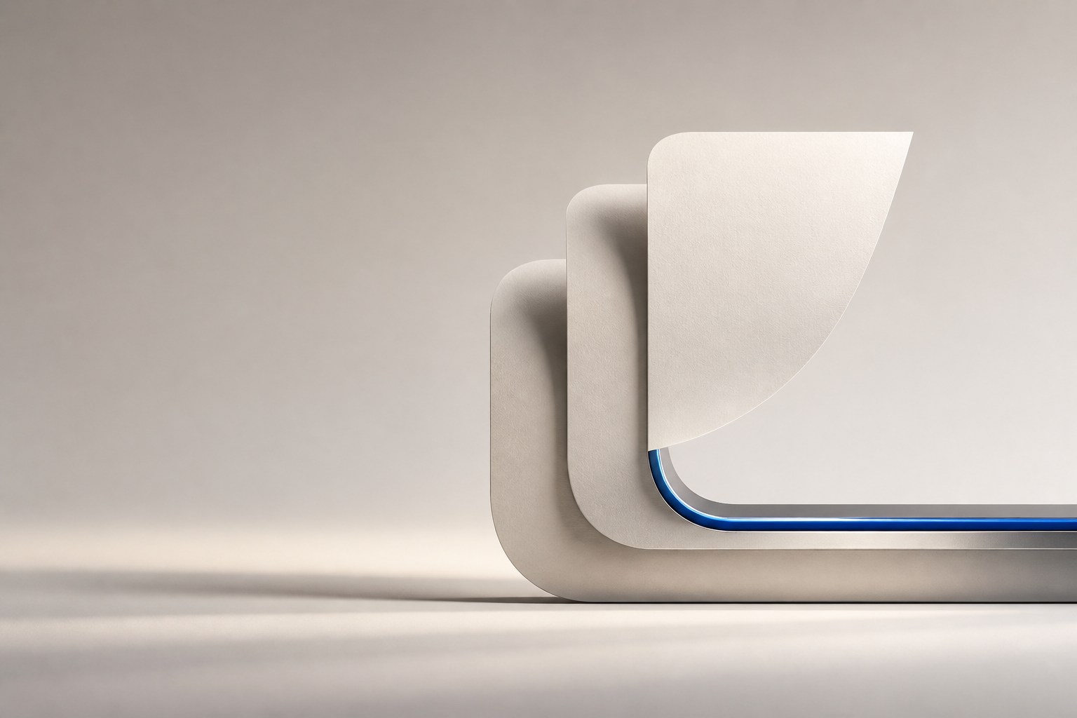 Abstract layered forms representing a product moving from idea to reality.